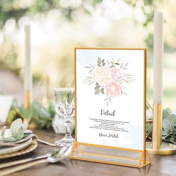PPH-Sisy Acrylic Sign Holder 8.5X11 Gold Picture Frame Double Sided Acrylic Frame Plastic Sign Holder Display Stand for Wedding Table Numbers Menu Holder (6 Pack)