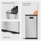 SolaceCove Kitchen Trash Can with Lid, 2 x 8 Gallon Garbage Can, with Soft-Close Foot Pedal and Removable Inner Bucket, 60 Liter Large Stainless Waste Bin for Bathroom Bedroom Home Office