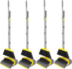 NACENA Broom and Dustpan Set, 52-in Long Adjustable Handle Broom Dustpan Combo with Dustpan Teeth to Automatically Clean Hair Suitable for Home Kitchen Office Hall Floor (Grey&Yellow), 4 Pack