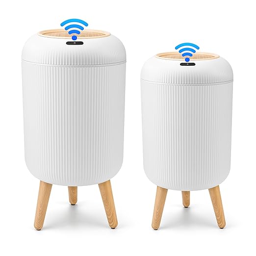 Pukomc 2 Pack Automatic Trash Can 12L /3 Gallon and 10L /2.64 Gallon Bathroom Trash Bin with Lid Touchless Small Smart Motion Sensor Garbage Cans for Kitchen, Bathroom,Living Room and Bedroom