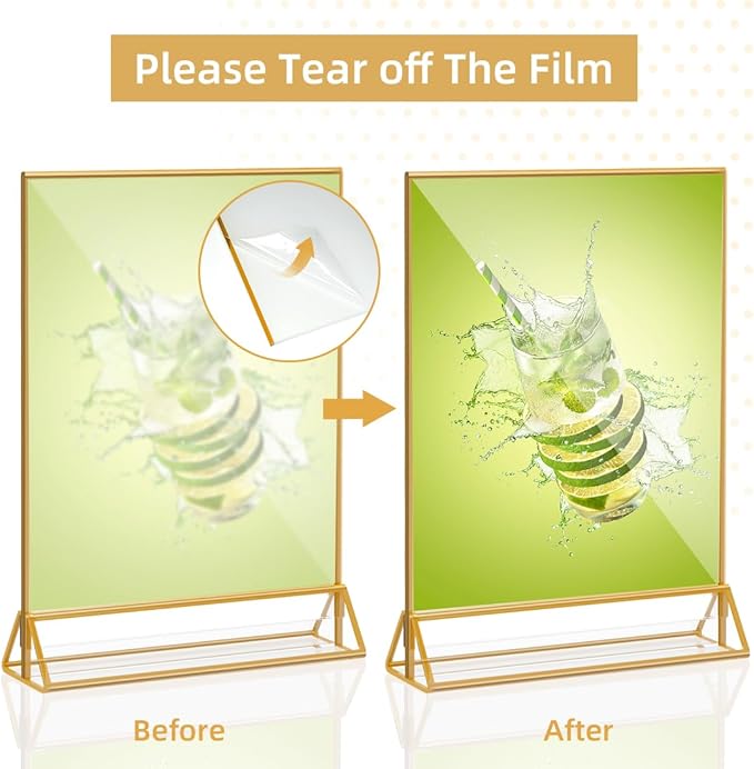 PPH-Sisy Acrylic Sign Holder 5X7 Gold Picture Frame,Double Sided Clear Display Stand , Table Acrylic Stand for Home Office Shop Restaurant (4pcs)