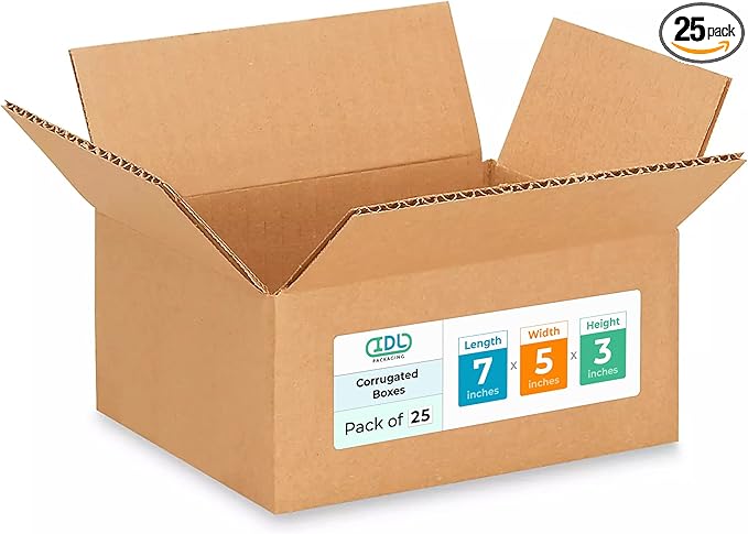 Small Moving & Shipping Boxes 7"L x 5"W x 3"H (25-Pack) - Extra Strength 200 lb vs Regular - Corrugated Packing Boxes for Moving - Durable Moving Box - Box for Packaging by IDL Packaging