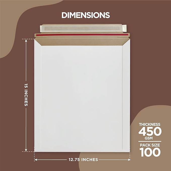 Rigid Mailers 12.75x15 Inches Pack of 100 – Self Adhesive White Magazine Mailers – Used as Mailing Supplies for Mailing Documents, Photos, CDs, Magazines and Literature