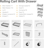 Sorgion 4 Tier Rolling Cart Organizer,Art Craft Diaper Bedside Snack Laundry Room Bathroom Organizer Narrow Thin Slim Rolling Trolley Utility Cart with Wheels for Kitchen,Office(Grey)