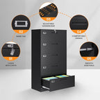 AFAIF 5 Drawer File Cabinets for Home Office, Metal Filing Cabinet with Lock, Black Locking File Caninet Five Drawer, Office Storage Caninets Steel Cabnet for Letter/Legal/A4/F4-Assembly Required