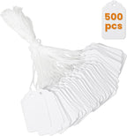 500 PCS White Price Tags with String Attached1.75 x 1.1 Inches, Goefun Blank Labeling Tags for Gift Bags, Hanging, Clothing, Jewelry, Garage/Yard Sale, Inventory, 250 GSM