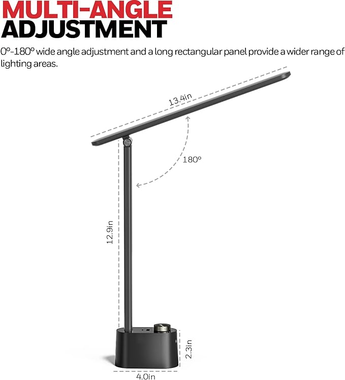 Honeywell Upgraded LED Desk Lamp - H01 Pro Sunturalux™ Foldable Desk Light with USB A+C Charging Ports, 3 Color Modes Dimmable Table Lamp for Home Office Reading(Black)