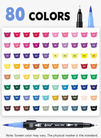 AEDAGA 80 Colors Numbered Dual Tip Brush Pens with Free App, Fine and Brush Tips Pens for Adults, Coloring Markers for Coloring Book Bullet Journaling Note Taking Planner Hand Lettering
