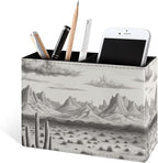 Famame Vintage Desert Mountains Pencil Holder for Desk, Leather Desktop Container Pen Cup Storage Study Table Pen Organizer Makeup Brush Holder for Classroom Office Home