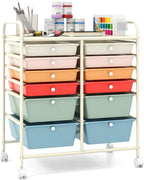 Giantex 12 Drawer Rolling Storage Cart Tools Scrapbook Paper Office School Organizer (Macaron)