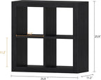 furtble Bookshelf with Storage Bin, 4-Cube Storage Organizer, Modern Wood Open Bookcase, Multifunctional Display Shelf for Living Room, Bedroom, Home Office, Black