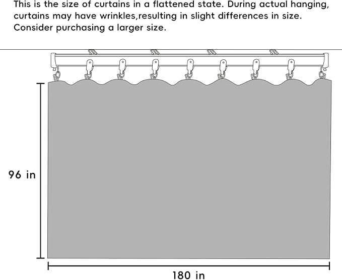 Hoeflife Room Divider Curtains Blackout Floor to Ceiling Curtain with Hook Wall Mount Sliding Door Curtains Ceiling Mount Extra Wide Curtain Wall Divider for Room Separation(Light Grey,W180 x H96 in)