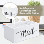Desk Mail Organizer, Mail Organizer Countertop with 3 Slots, Wood Desk Mail Storage Box, Envelop Holder for Home Office (White-3 Slot)