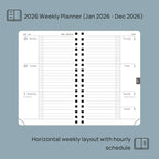POPRUN 2026 Pocket Planner, (Small Size-4'' x 6.25'') - Daily Weekly and Monthly Calendar Agenda 2026 Appointment Book with Monthly Tabs, Spiral Soft Cover, Inner Pocket, 100 GSM - Pacific Green