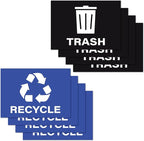 4pc Recycle Stickers + 4pc Trash Stickers | Weatherproof Vinyl Sticker Recycling Signs for Trash Bins, 7" x 10"