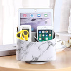PUSU Leather 360°Rotatable Remote Control Holder,Nightstand TV Remote Caddy,Office Supplies Desktop Organizer,Spinning Storage Box for Pen,Mail,Phone,DVD, Blu-Ray, Media Player, Heater Controllers