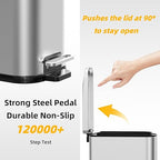 KdbK Bathroom Trash Can with Soft Close Lid, 15L/ 4 GallonRectangular Trash Can with Removable Wastebasket, Step Pedal, Slim Wastebasket for Bedroom, Home Office,Silver