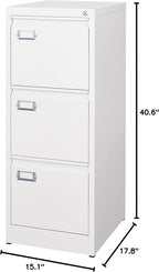 BYNSOE 3 Drawer File Cabinet with Lock Metal Vertical File Storage Cabinet Office Home Steel Vertical File Cabinet for A4 Legal/Letter Size Narrow File Cabinet Locked,Assembly Required