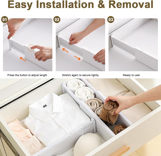 YJFHHH Drawer Dividers for Clothes 4" High 10.9"-18" Expandable Dresser Drawer Organizer Plastic Separators for Kitchen 3 Pack