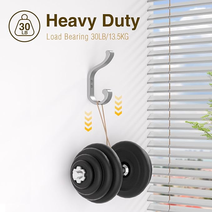 Coat Hooks Wall Mount for Hanging - Heavy Duty Backpack Hooks for Wall, Hold up to 30 lbs, Large Hanger Hooks for Towels, Purses, Clothes, Mudroom, Bathroom, Door, Silver, 4 Pack