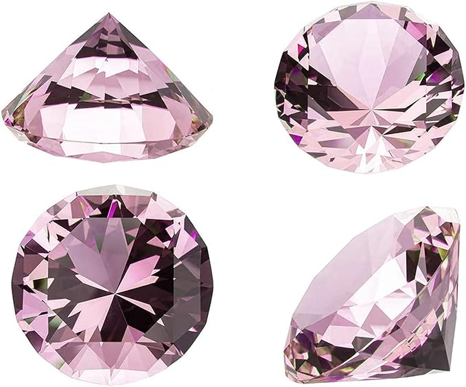 click2go 2” / 60 mm Diamond Shaped Glass Crystal Paperweight – Home Office Decor & Valentine's Day Gift Wedding Favors Centerpieces Decoration with Gift Box (Light Pink)