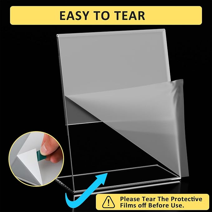 Argvey 4 Pack Acrylic Sign Holder 8.5x11, Clear Plastic Slanted Back Sign Holders, Desktop Papers Menus Frame Flyer Document Holder Display Stand for Coffee Shops, Hotels, Offices, Public Spaces