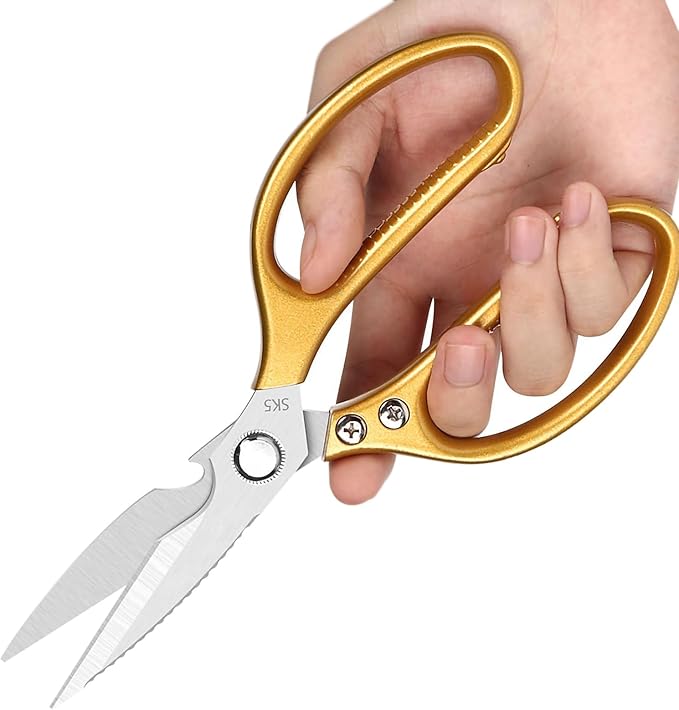 Kitchen Scissors All purpose, Have duty Stainless Steel Cooking Shears for Cutting Meat, Chicken,Poultry, Fish, Herbs, Seafood Scissors with Comfort Grip gold