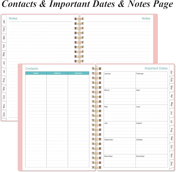 2026 Planner - Planner 2026 from January 2026 - December 2026, Weekly & Monthly Planner Spiral Bound with 12 Monthly Tabs, Inner Pocket, 6.4" x 8.5", Pink-A
