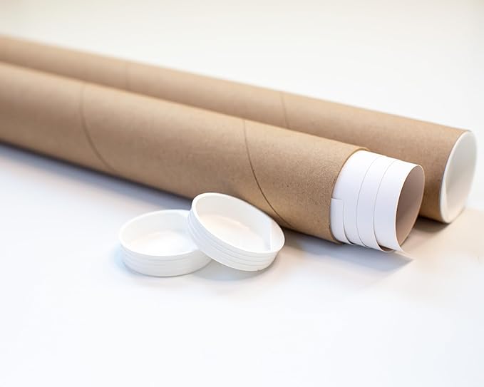 Packhorse Supply 4-pack Kraft Mailing Tubes with Caps | 2.5-inch x 24-inch Usable (25" total length) | Heavy-Duty Cardboard Poster Tubes for Shipping and Storage of Documents and Art