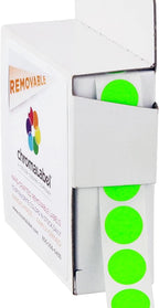 ChromaLabel Brand Fluorescent Green 1/2" Round Removable Stickers - 1000 Colored Dots for Arts & Crafts, Organization, Office, Retail, Classroom, Warehouse, Food Service, Medical - Made in USA