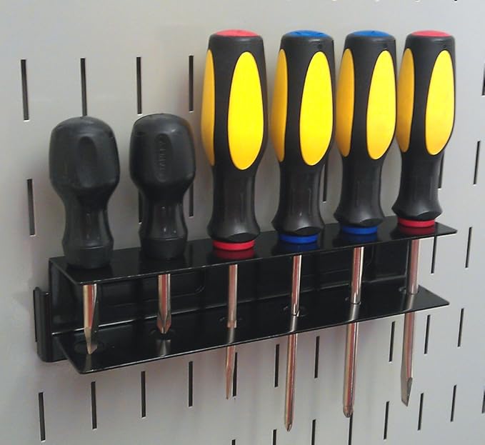 Wall Control Screwdriver Holder Bracket Slotted Metal Pegboard Accessory Slotted Tool Board - Black