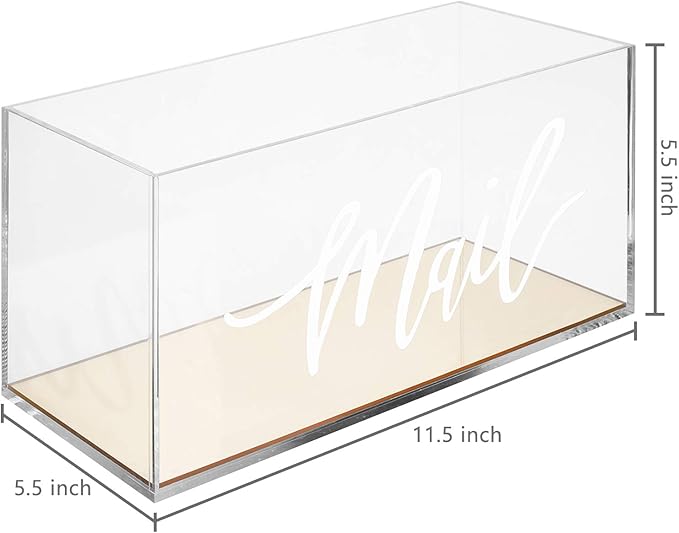 MyGift Clear Acrylic Tabletop Mail Organizer Box with Letter Word Script Design and Gold Mirror Base
