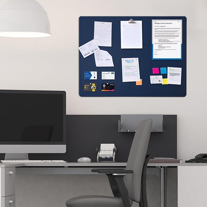 Lightomorrow Bulletin Board, 24 x 18 inches Felt Board Decorative Pin Board, Cork Board Alternative for Wall, Foldable Photo Board Self-Adhesive Vision Board with 20 Pushpins - Dark Blue