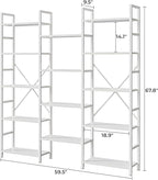 SUPERJARE Triple 5 Tier Bookshelf, Bookcase with 14 Open Display Shelves, Wide Book Shelf Book Case for Home & Office, White