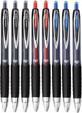Advantage Gifts Signo 207 Roller Ball Retractable Gel Pens, Medium Point (0.7mm), Black Blue And Red Ink, 8 Count, Bundle with Plastic Reusable Pouch