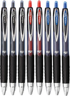 Advantage Gifts Signo 207 Roller Ball Retractable Gel Pens, Medium Point (0.7mm), Black Blue And Red Ink, 8 Count, Bundle with Plastic Reusable Pouch