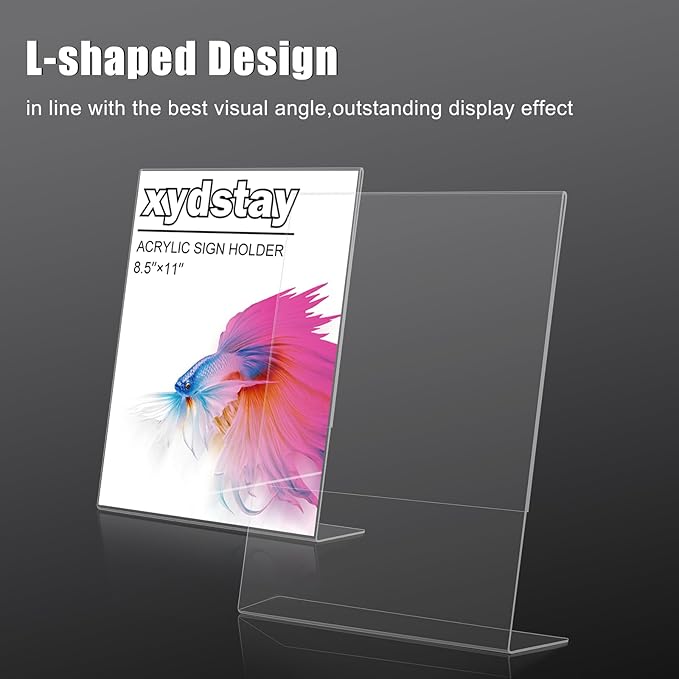 xydstay 3 pack 8.5x11 Acrylic Sign Holder for Picture Frames, L Shape Clear Plastic, Plastic Sign Holder,Menu Holder, Unbreakable Table Sign Holder for Restaurant, Office, School, Store and Home Use
