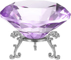 PATIKIL Diamond Crystal Paperweight, 80mm / 3.15" Crystal Paperweight Paper Weight with Silver 19 Metal Base for Home Office Desktop Table Decor Wedding Party Ornaments, Purple