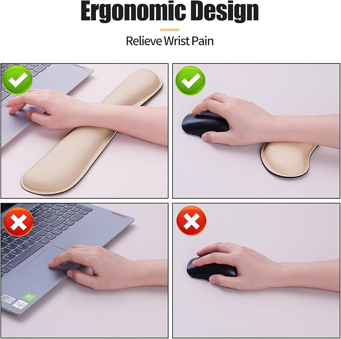 Bloss Leather Desk Pad and Keyboard Wrist Rest, Large Mouse Pad + Keyboard Pad+Mouse Wrist Support, Non-Slip Desk Mat Protector for Office, Home(27.6" x 13.8", Beige)