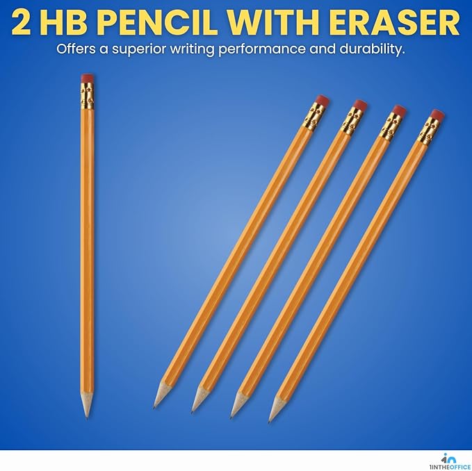 1InTheOffice Pre Sharpened Pencils #2, Pencils with Eraser, 2 HB, Wood-Cased, Black Lead, Yellow Barrel (192)