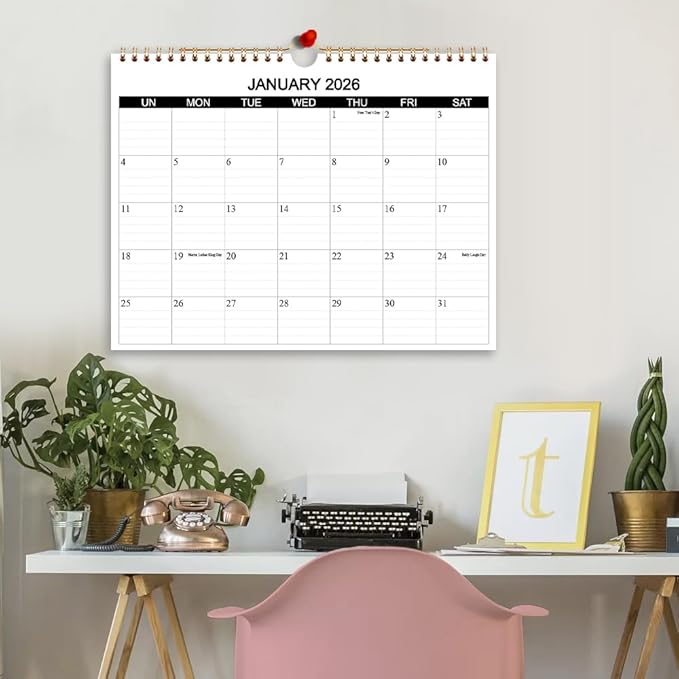 Calendar 2026 - Wall Calendar 2026 Runs from January 2026 to December 2026, 12 Months Calendar with Thick Paper for Planning at Home or Office, 8.5 x 11 Inch, Black