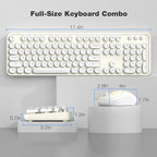 MOFII Wireless Keyboard and Mouse Combo, Computer Full Size 2.4G Plug and Play Wireless Typewriter Retro Round Keyboard and Mouse Set for Windows, Computer, Desktop, PC, Notebook - (Off White)