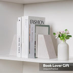 Faticdorr Marble Bookends for Shelves, 11LB Heavy Duty Marble Book Ends for Heavy Books, Stone Bookends Decorative, Polished, Beige Triangular, Set of 2