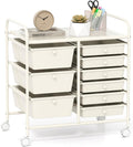 GOFLAME 9-Drawer Rolling Storage Cart, Mobile Utility Cart with Removable Drawers & Metal Frame, Art Craft Organizer Cart with Lockable Wheels, Storage Drawer Cart for Home Office School, White