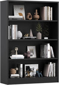 Farini 48 Inch Tall 4-Shelf Bookcase, Wood Bookshelf Storage Organizer Adjustable Shelf for Home Office, Study Room, Easy Assembly,Black