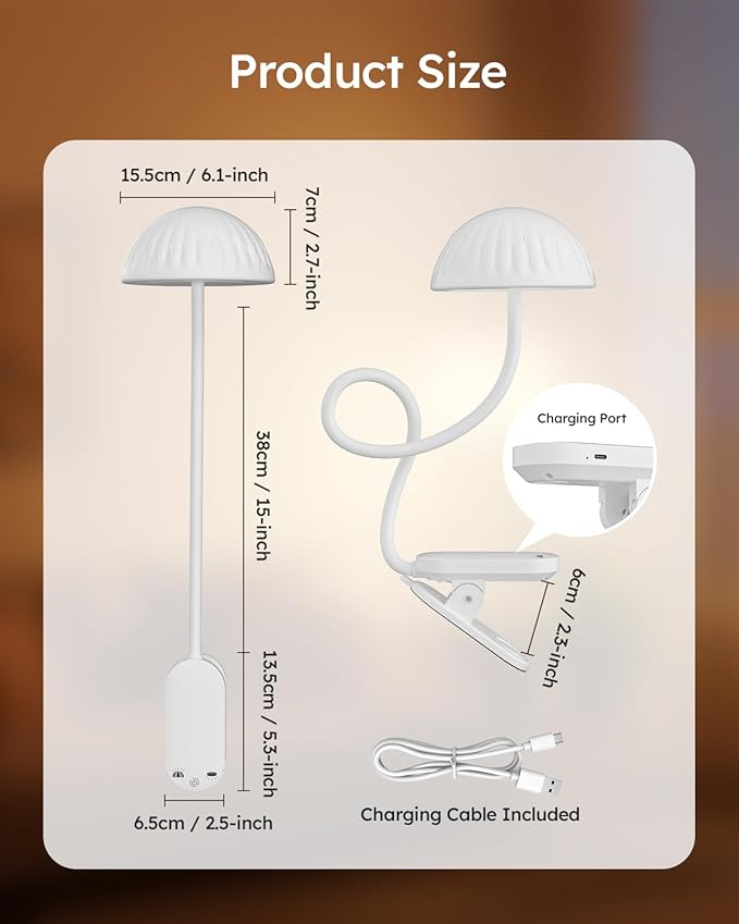 Rechargeable Clip On Lamp, Cordless Touch Control Desk Lamp with RGB Ambient Mode & 3000K–6000K Dimmable Book Reading Light, Portable Gooseneck Lamp Battery Operated Clamp On Table Bedside Headboard