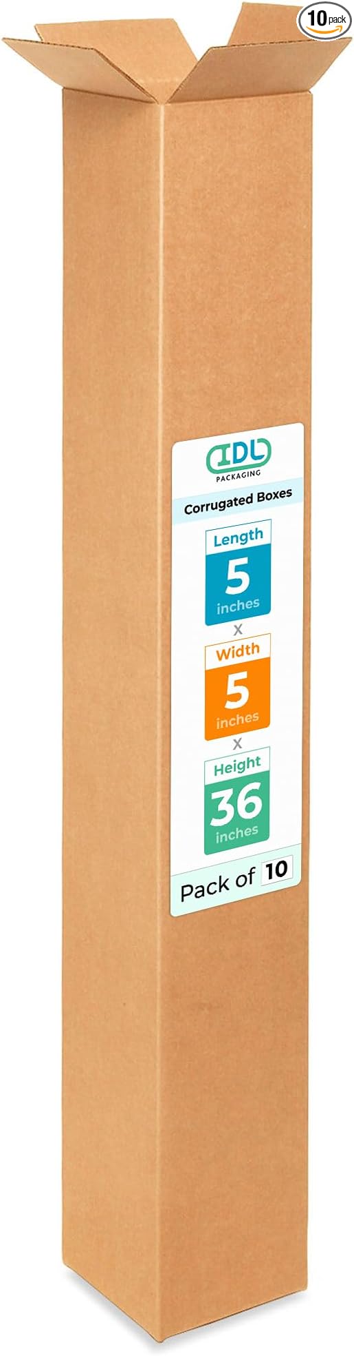 Tall Moving & Shipping Boxes 5x5x36 inches (10-Pack) - Extra Strength 200 lb vs Regular - Corrugated Cardboard Boxes for USPS/UPS/FEDEX - Strong Packaging Box - Moving Box by IDL Packaging