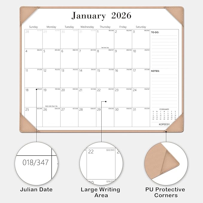 Desk Calendar 2026, January 2026 to June 2027, 18 Monthly Large Calendar 2026, 22" x 17" New Year Desktop Pad Calendar for Planning and Organizing In Your Family, School or Office - Apricot