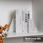 Faticdorr Luxury Marble Bookends for Shelves, 11LB Heavy Duty Marble Book Ends for Heavy Books, Stone Bookends Decorative, Polished, Carrara White Triangular, Set of 2
