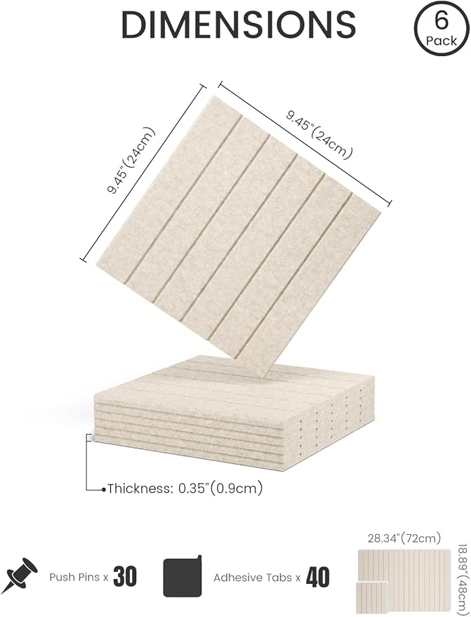 Fluxynara Felt Bulletin Board Tiles -28"x18" with 40 Adhesive Tabs, Cork Board Alternative for Office Decor, Push Pin Board Wall Organizer 6-Pack (Oatmeal)